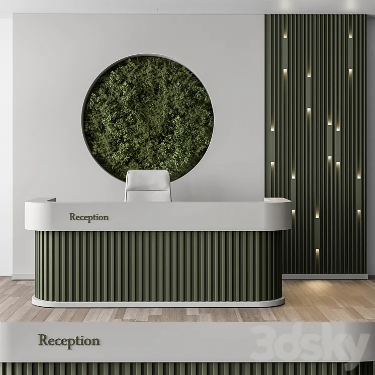 Reception Desk and Wall Decor with vertical Garden – Office Set 312 3DS Max