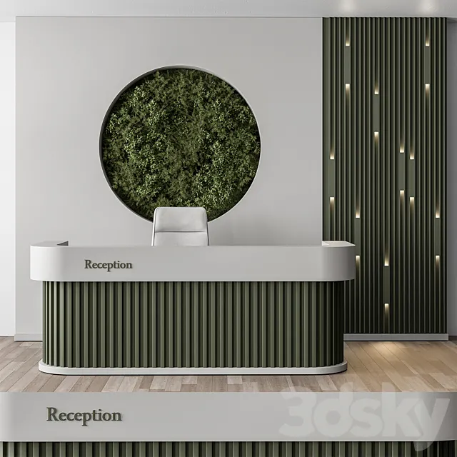 Reception Desk and Wall Decor with vertical Garden – Office Set 312 3DSMax File