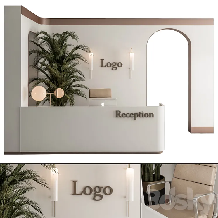 Reception Desk and Wall Decoration – Office Set 239 3DS Max