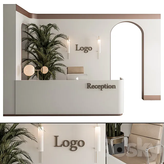 Reception Desk and Wall Decoration – Office Set 239 3DSMax File