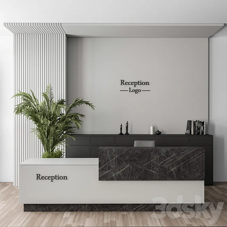 Reception Desk and Wall Decoration – Office Set 311 3DS Max