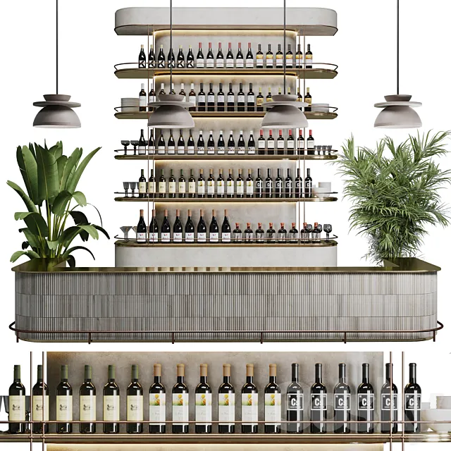 Reception Desk for Restaurant and Caffe with cabinet wine rack set 08 3ds Max