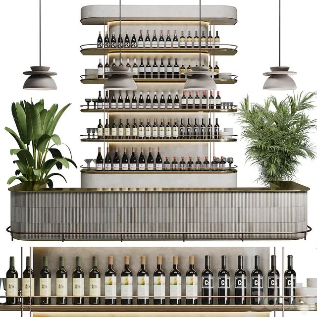 Reception Desk for Restaurant and Caffe with cabinet wine rack set 08 3dsMax Model