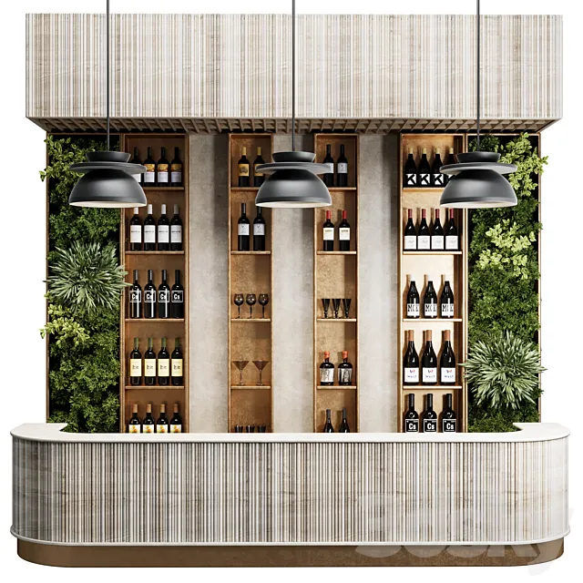 Reception Desk for Restaurant and Caffe with cabinet wine rack set 09 3ds Max