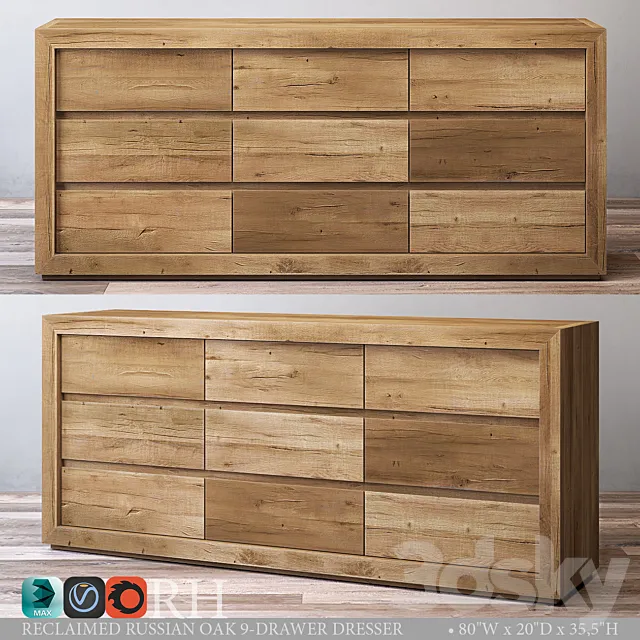 RECLAIMED RUSSIAN OAK 9-DRAWER DRESSER 3ds Max
