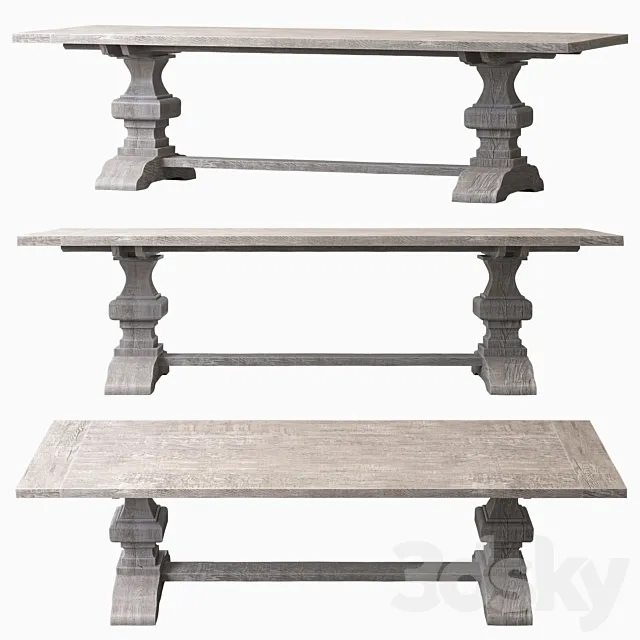 RECLAIMED RUSSIAN OAK BALUSTER RECTANGULAR EXTENSION DINING TABLE Gray 3DS Max Model