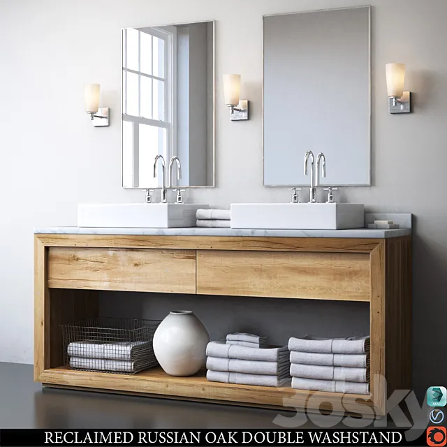 RECLAIMED RUSSIAN OAK DOUBLE WASHSTAND 3ds Max