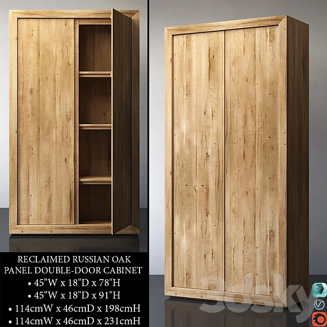 RECLAIMED RUSSIAN OAK PANEL DOUBLE-DOOR CABINET 3DS Max Model