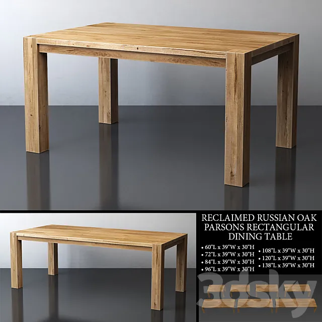 RECLAIMED RUSSIAN OAK PARSONS RECTANGULAR DINING TABLE 3DS Max Model