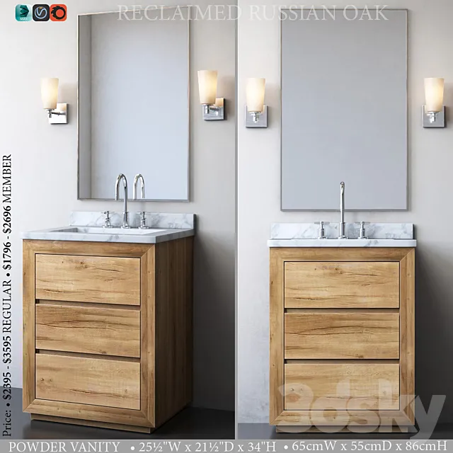 RECLAIMED RUSSIAN OAK POWDER VANITY 3ds Max