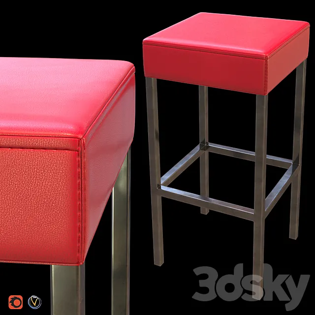 Red Leather High Stool 3DSMax File