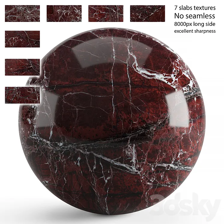 Red marble. 7 textures at 8k 3DS Max