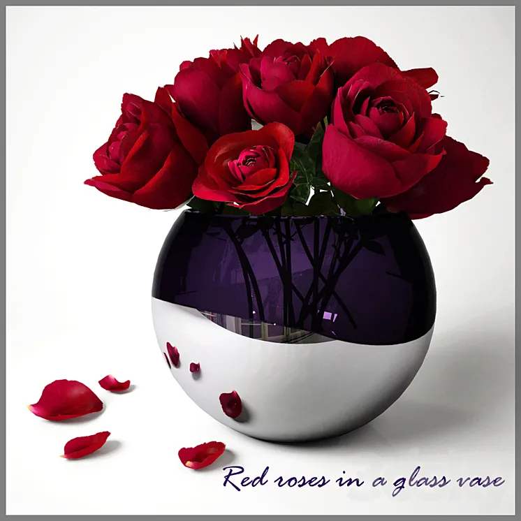Red roses in a glass vase 3DS Max