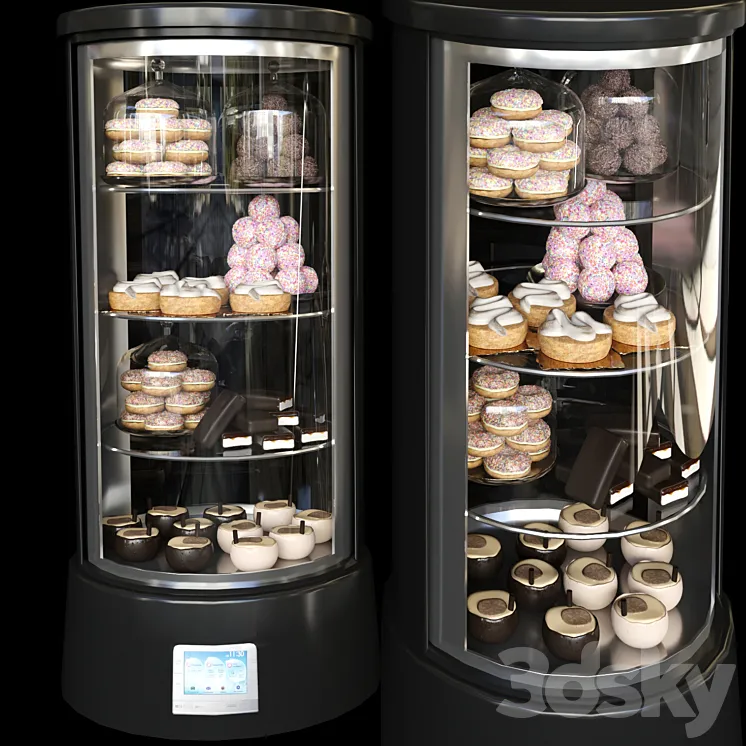 Refrigerator in a cafe with desserts and various sweets 2. Confectionery shop 3DS Max