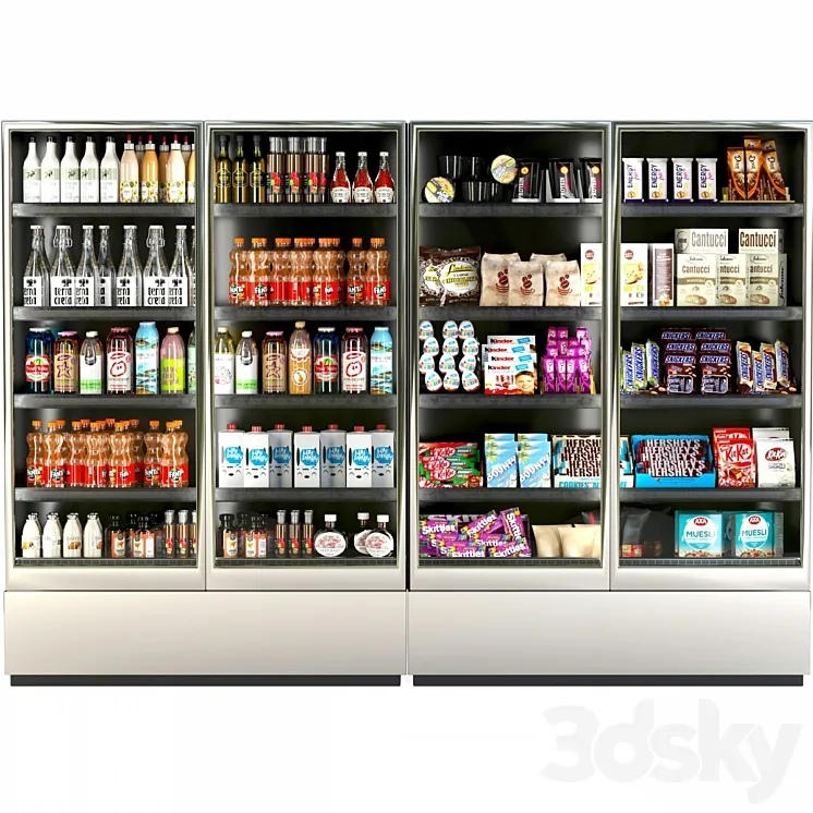 Refrigerator in a supermarket with groceries food and drinks 3 3DS Max