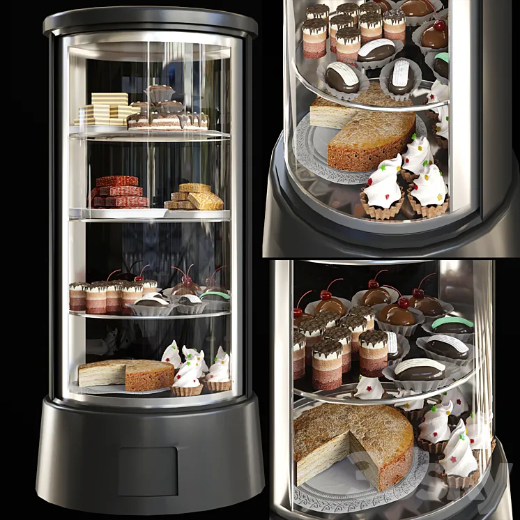 Refrigerator with desserts and sweets for shops or cafes. Confectionery 3DS Max