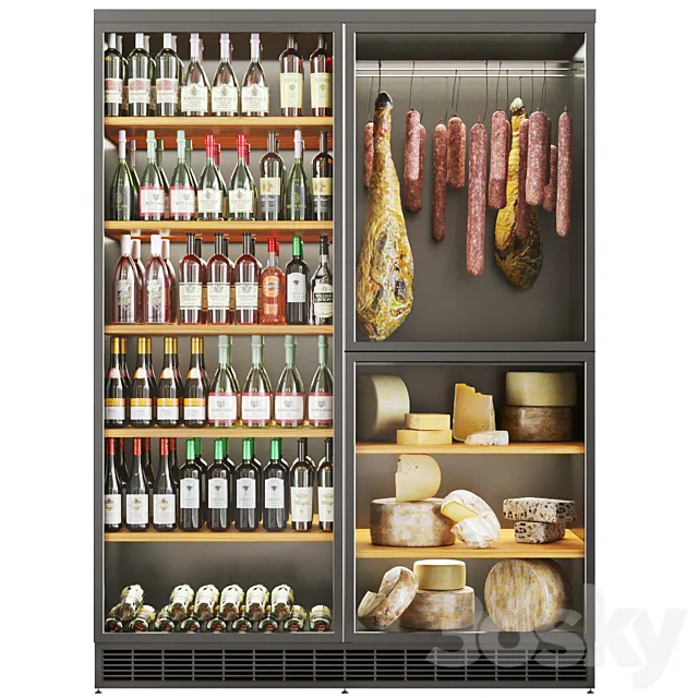 Refrigerator with sausages and jamon in the store 3ds Max