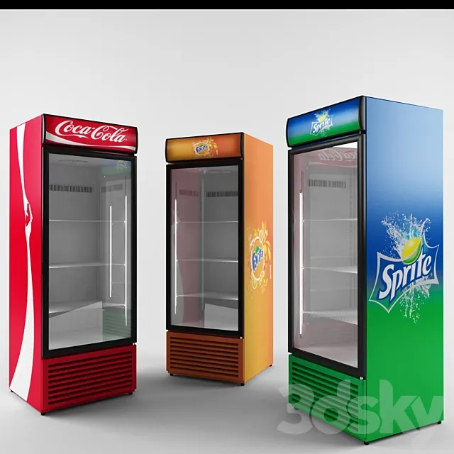 Refrigerators for drinks Coca-Cola. Fanta. Sprite 3DSMax File