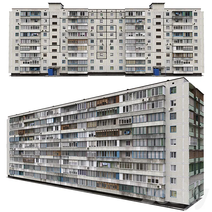 Residential building Soviet era. Series 1KG-480 3DS Max