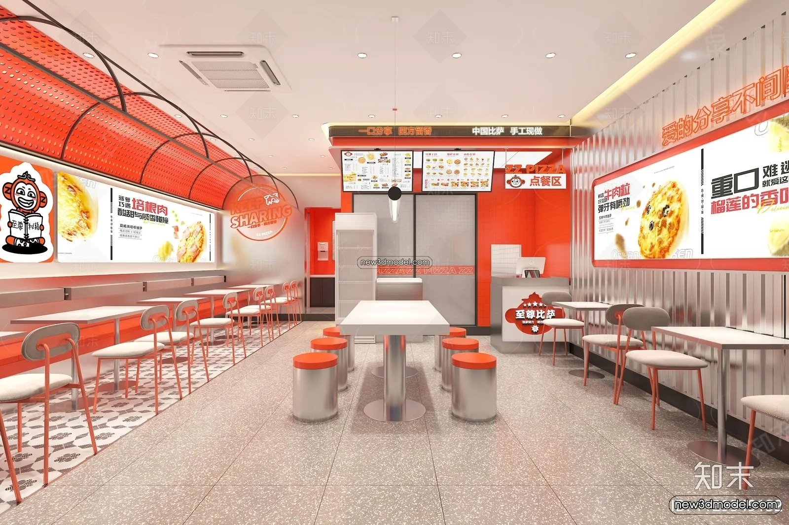 Restaurant and Fastfood 3D Scene – 3D Blocks – 146 – VRAY