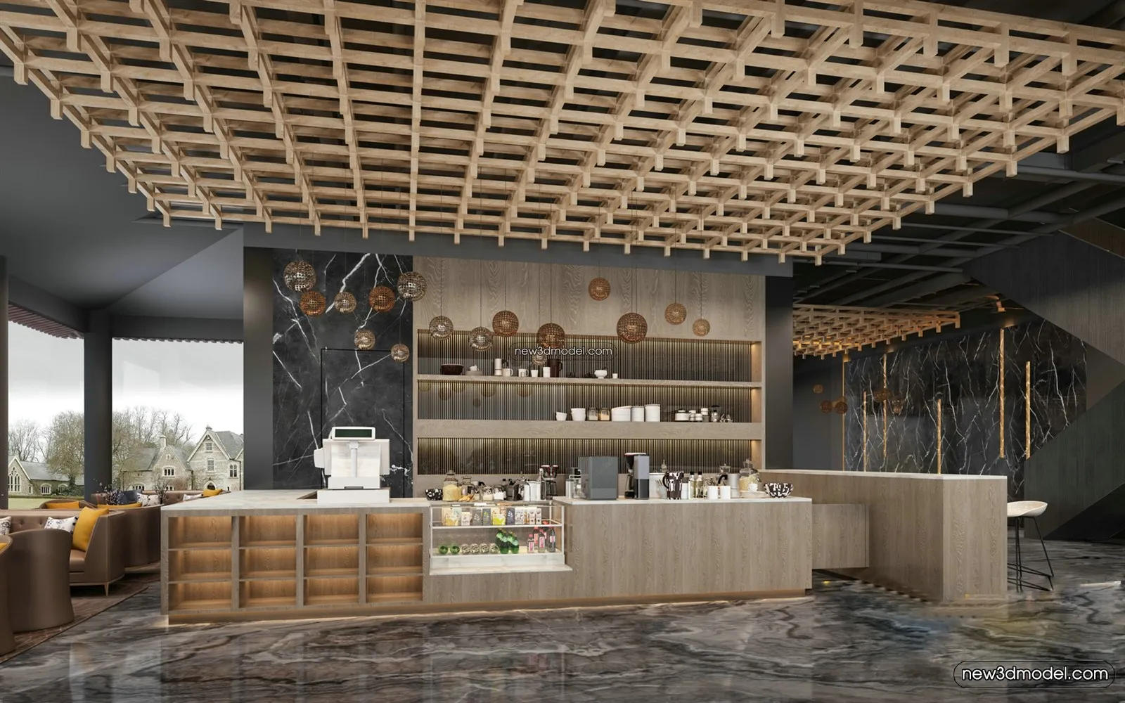Restaurant and Fastfood 3D Scene – 3D Blocks – 223 – VRAY