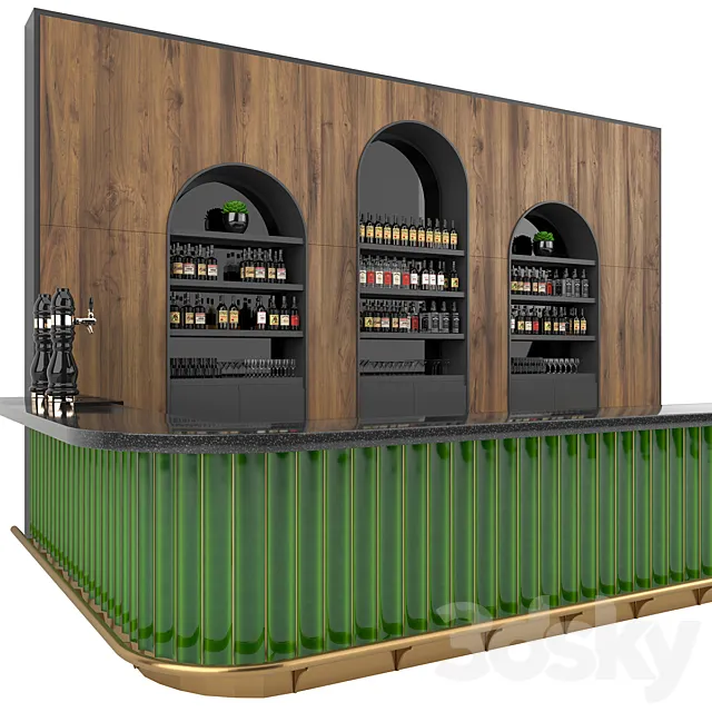 Restaurant Bar Set 01 with Emerald Ceramic tiles 3DS Max Model