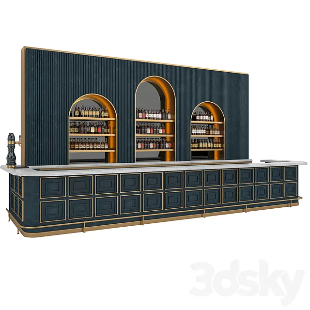 Restaurant Bar set 06 LOFT Gold & Dark Blue 3DS Max Model