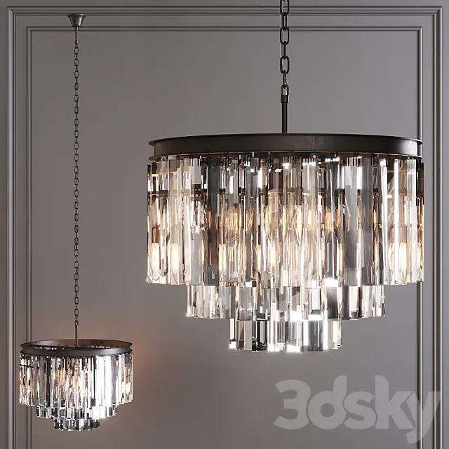Restoration Hardware 1920S ODEON CLEAR GLASS FRINGE 3-TIER CHANDELIER Black 3ds Max