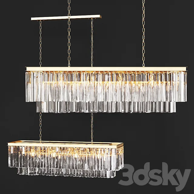 Restoration Hardware 1920S ODEON CLEAR GLASS FRINGE RECTANGULAR CHANDELIER 49 Brass 3ds Max