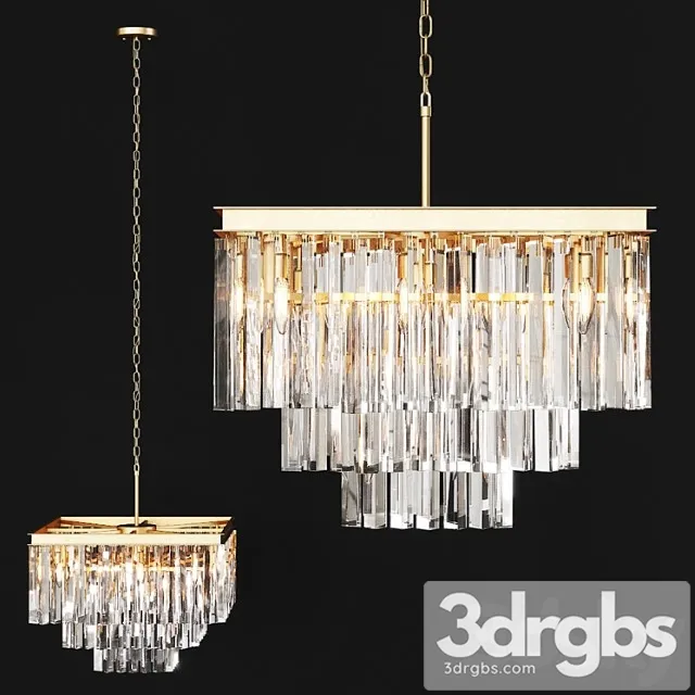 Restoration hardware 1920s odeon clear glass fringe square 3-tier chandelier brass