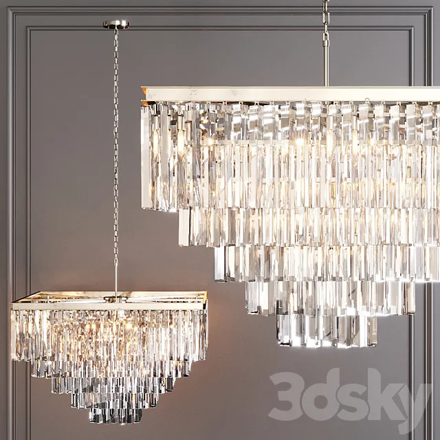 Restoration Hardware 1920S ODEON CLEAR GLASS FRINGE SQUARE 5-TIER CHANDELIER Nickel 3ds Max