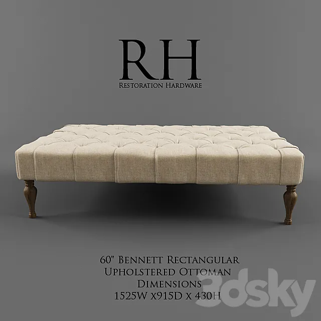 Restoration Hardware _ 60 “Bennett Rectangular Upholstered Ottoman 3ds Max