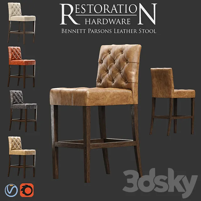 Restoration Hardware _ Bennett Parsons Leather Stool 3DSMax File