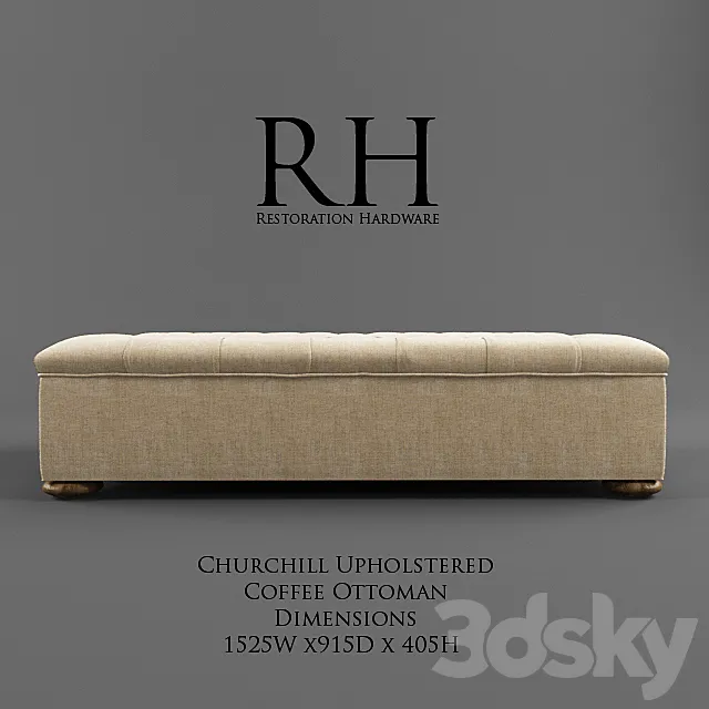 Restoration Hardware _ Churchill Upholstered Coffee Ottoman 3DSMax File