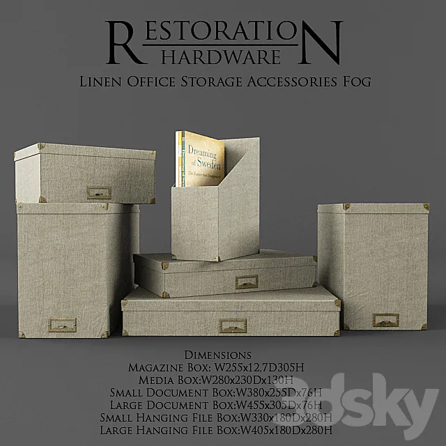 Restoration Hardware _ Linen Office Storage Accessories Fog 3DSMax File