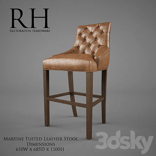 Restoration Hardware _ Martine Tufted Leather Stool 3DS Max Model