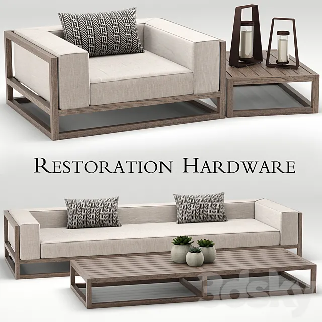 Restoration Hardware Aviara teak sofa 3DS Max Model