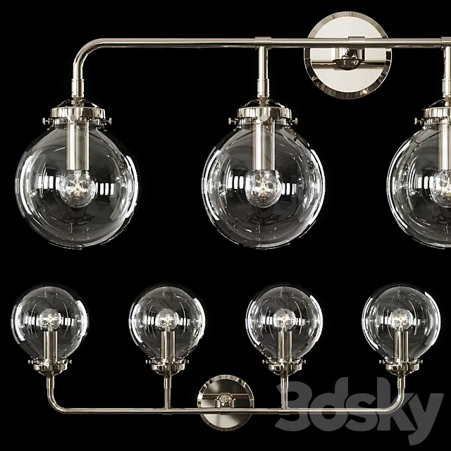 Restoration Hardware BISTRO GLOBE CLEAR GLASS BATH SCONCE 4-LIGHT Nickel 3ds Max