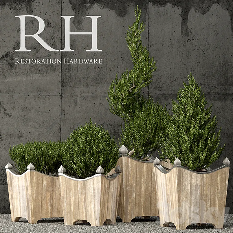 Restoration Hardware brugge salvaged wood & metal planter 3DS Max