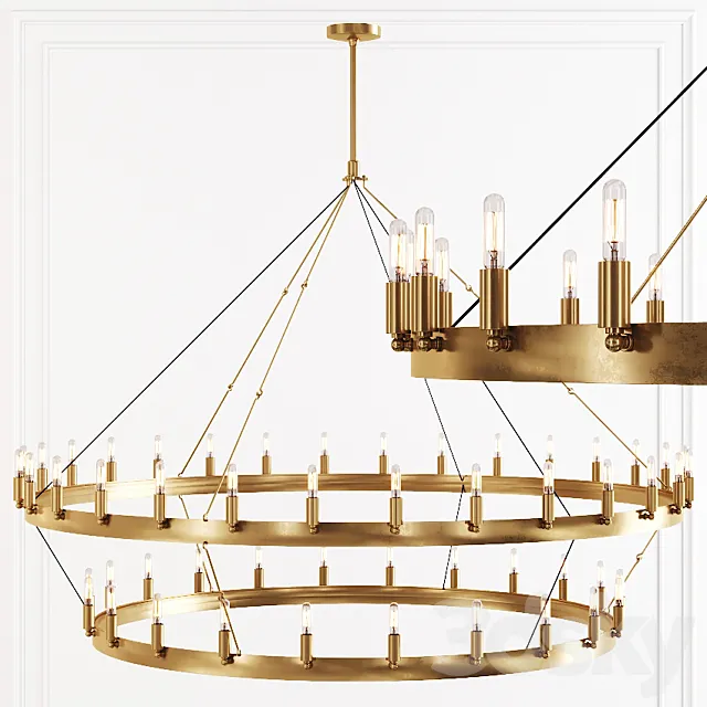 Restoration Hardware CAMINO VINTAGE FILAMENT 2-TIER CHANDELIER 63 Brass 3ds Max