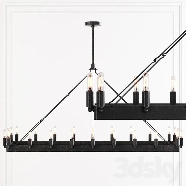 Restoration Hardware CAMINO VINTAGE FILAMENT RECTANGULAR CHANDELIER 52 Black 3ds Max