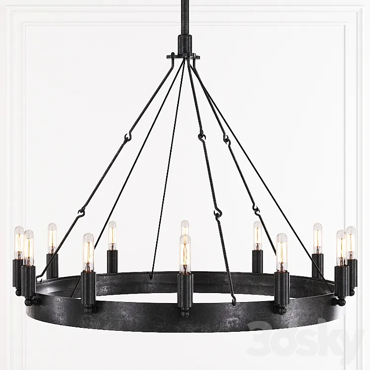 Restoration Hardware CAMINO VINTAGE FILAMENT ROUND CHANDELIER 26 Black 3DS Max