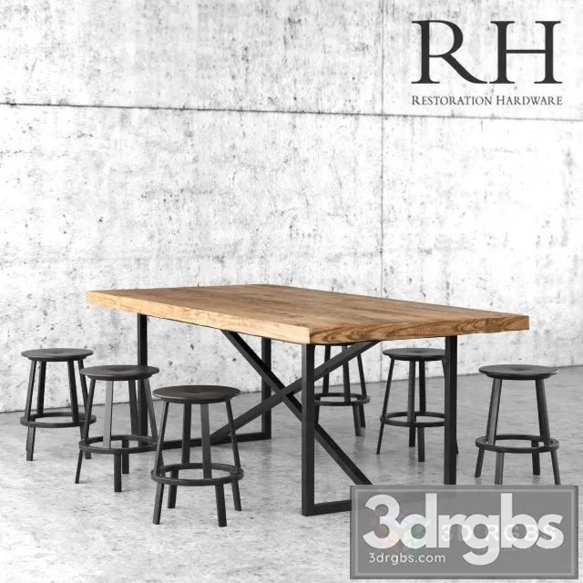 Restoration Hardware Dining Table and Stools 3dsmax Download