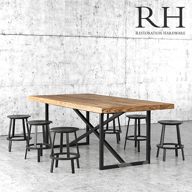 Restoration Hardware dining table and stools 3DSMax File