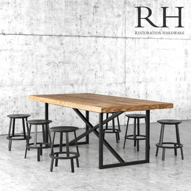 Restoration Hardware dining table and stools 3dsMax Model