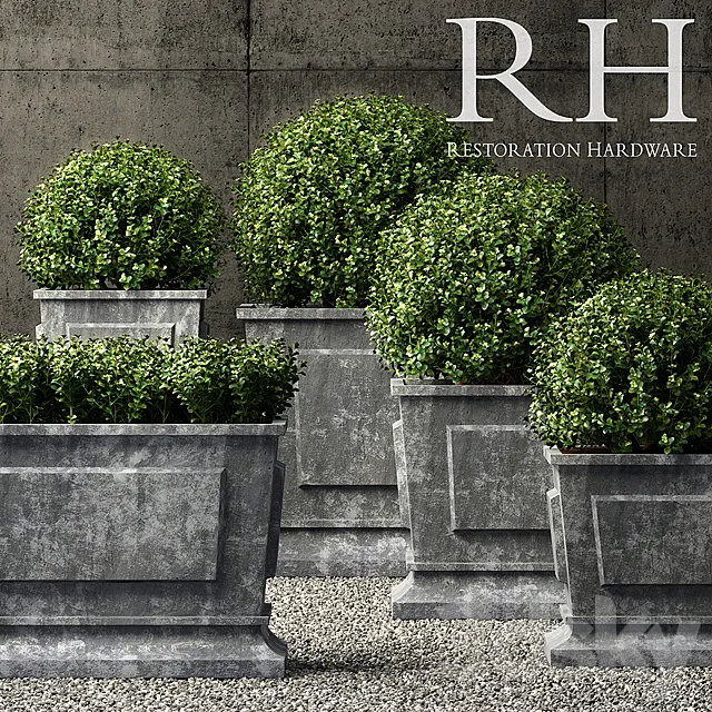 Restoration Hardware estate zinc paneled planters 3DS Max Model