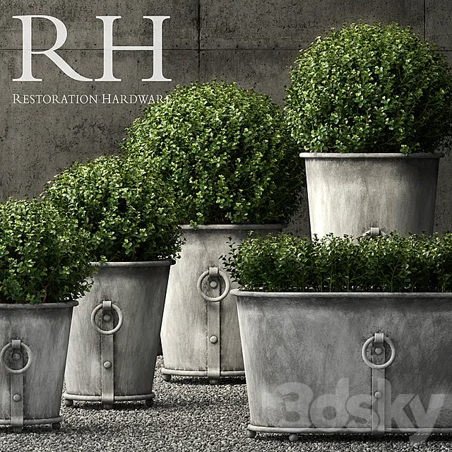 Restoration Hardware estate zinc ring round planters 3ds Max