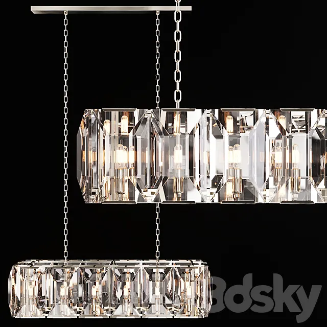 Restoration Hardware HARLOW CRYSTAL RECTANGULAR CHANDELIER 42 Nickel 3ds Max
