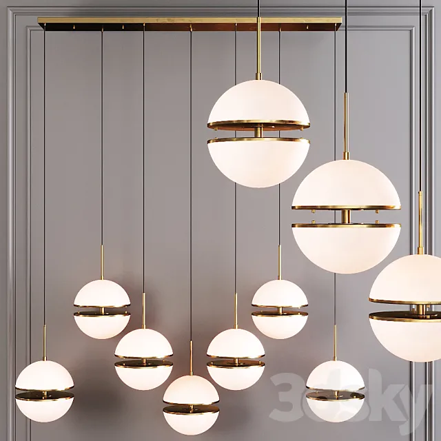 Restoration Hardware HEMISPHERE 7-LIGHT LINEAR CHANDELIER Brass 3DS Max Model