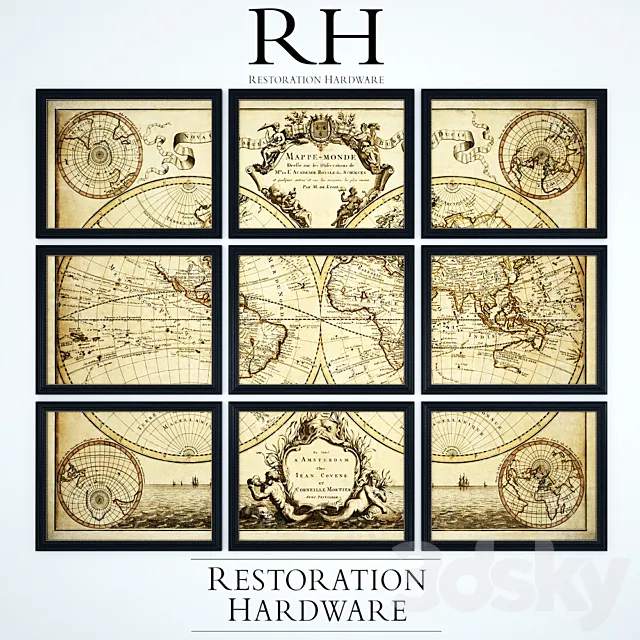 Restoration Hardware L’isle’s 1720 World Map Frames 3DS Max Model